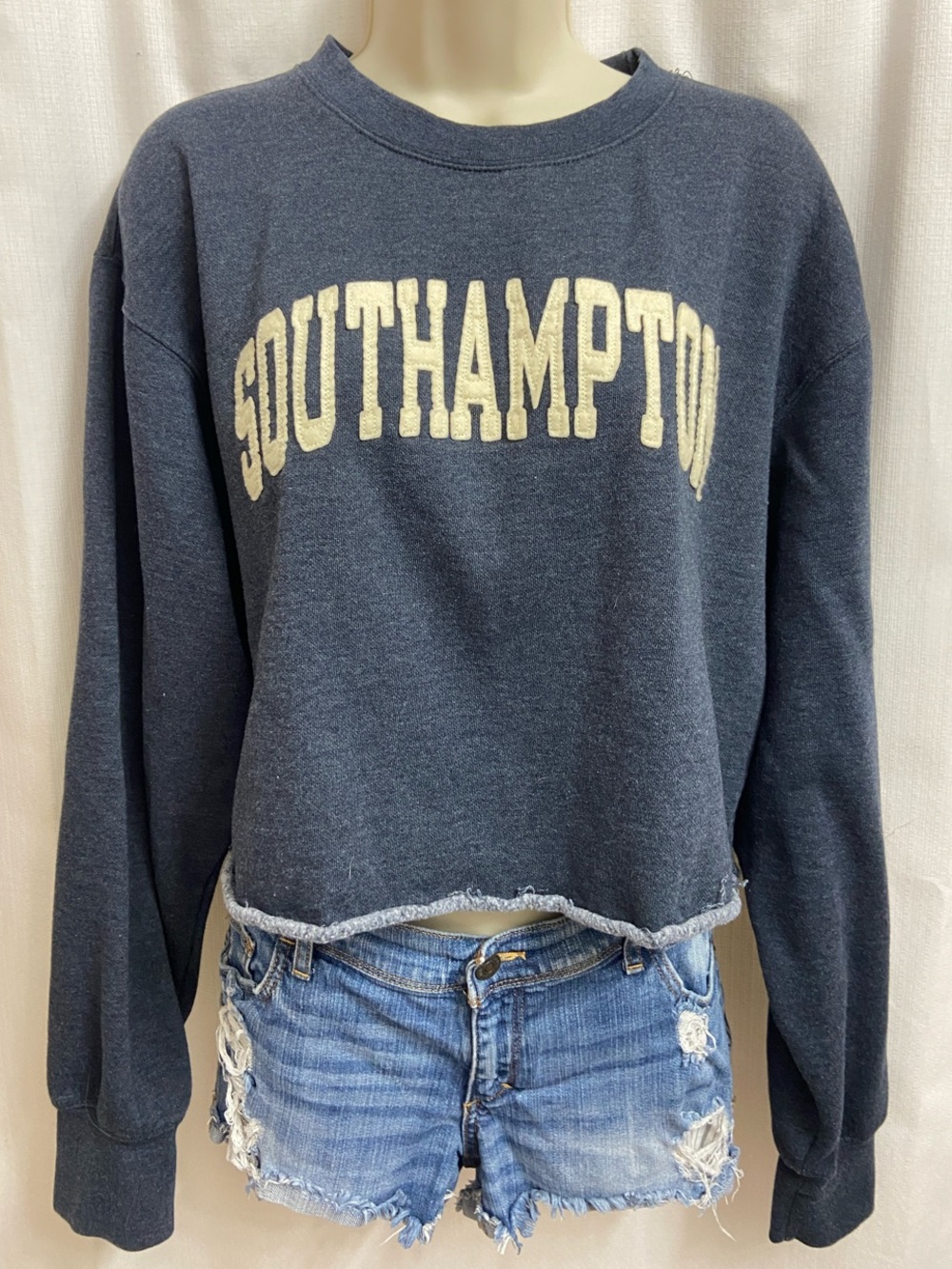 Blue 84 Navy Crop Crew Sweatshirt South Hampton Ivory Logo